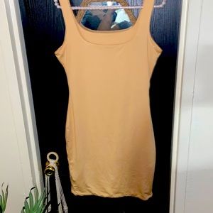 Mini nude and khaki green dress, body con and lined